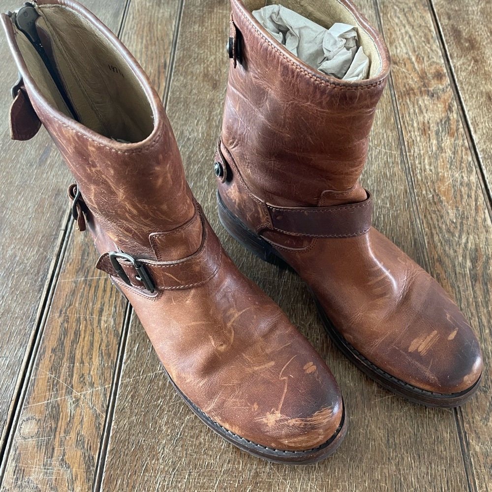Frye Chestnut Brown Leather Lace-Up Harness Boots - Picture 13 of 14